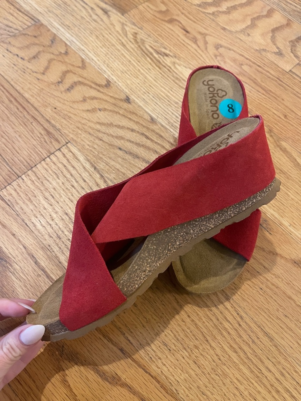 Yokono Red Suede Crossband Slide Sandals - Picture 2 of 5